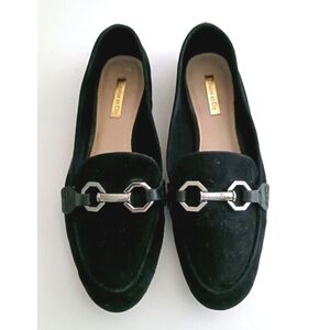 Louise et Cie Faunia Blk Suede Loafers Silver Horsebit Trim Sz 9